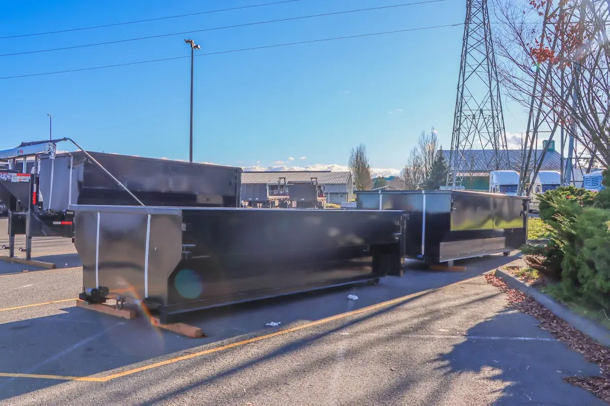 Roll-off dumpster ready for waste disposal at job site for 2 Yard Dumpster Rental in Marlton